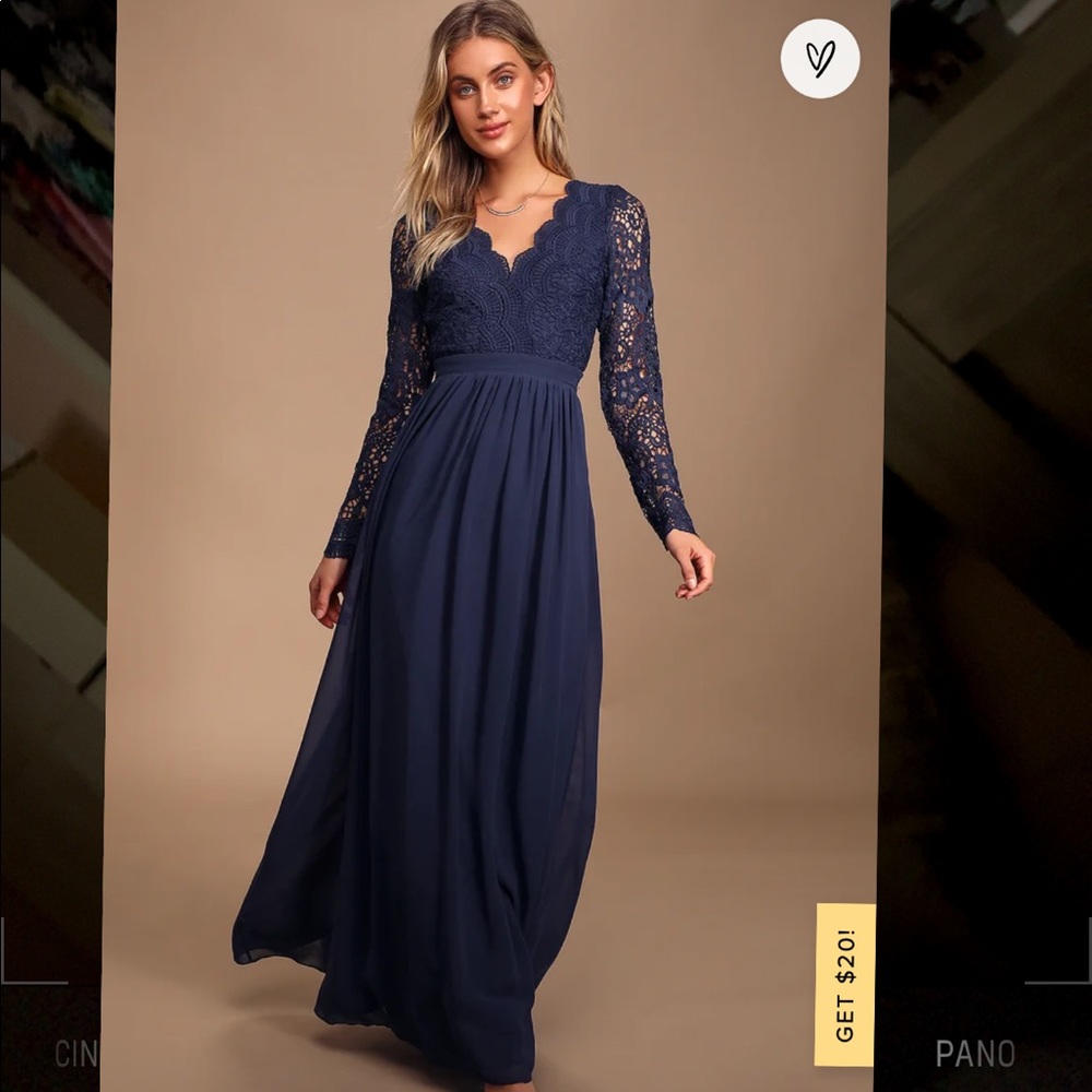 Awaken My Love Navy Blue Long Sleeve Lace Maxi Dress